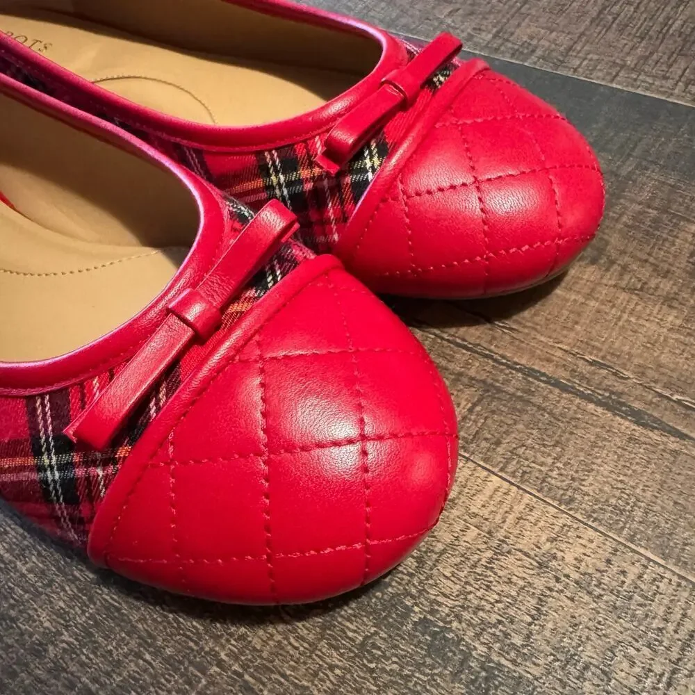 Talbots BLAIR CAP TOE BALLET FLATS TARTAN PLAID Red Size 10.5